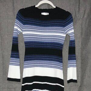 SHEIN Blue & Black Striped Ribbed Knit Sweater Dress